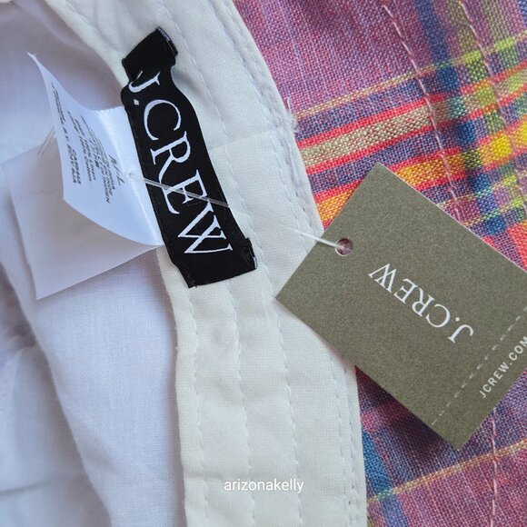 NWT J. Crew Madras Linen Bucket Hat With Ties
